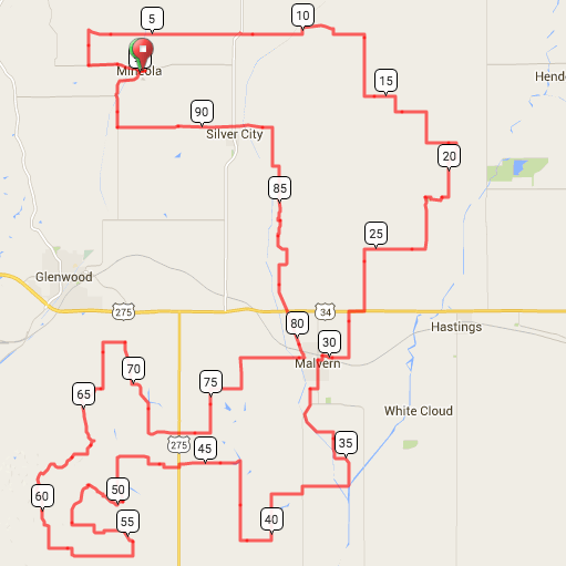 A map displaying the 100 Mile Gravel Route